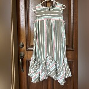 Boutique sleeveless pink, aqua, green stripped dress
